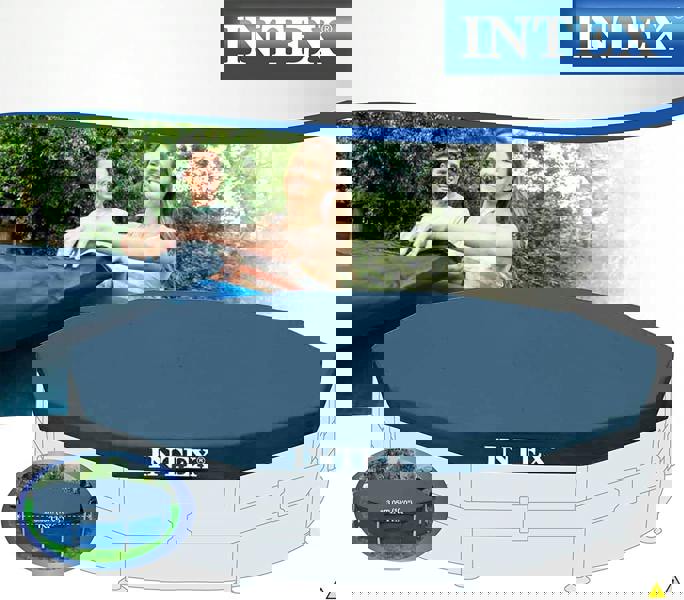 Intex 10 ft Pool Cover and 15.5 ft Ground Cloth – Protective Pool Cover with Heavy-Duty Base Mat