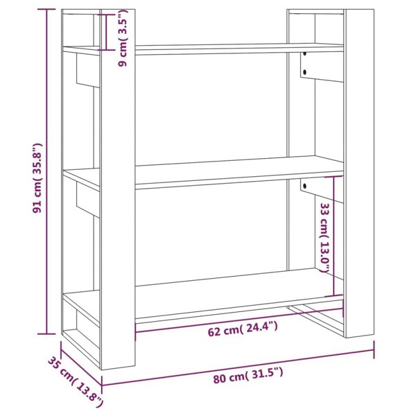 Berkfield Book Cabinet/Room Divider Grey 80x35x91 cm Solid Wood Pine