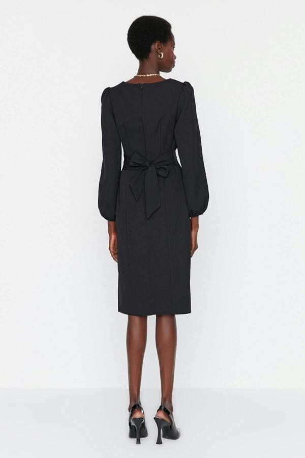 WOVCOR Heart Neck Long Sleeve Bodycon Midi Dress