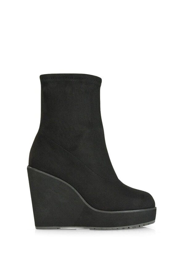XY LONDON Platform Wedge Heeled Sock Biker Ankle Boots