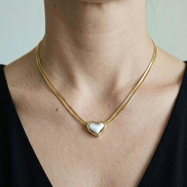 Uchi & Soto Kokoro Mixed Metal Heart Necklace