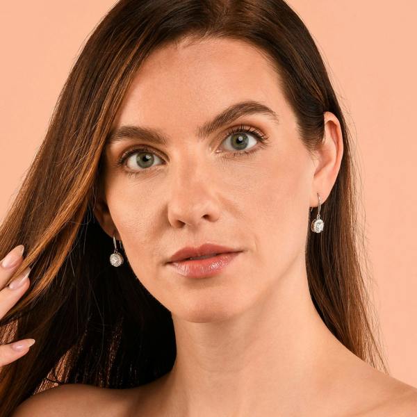 Zavana Silver Round Halo Drop Earrings with Clear Cubic Zirconia Stones for women