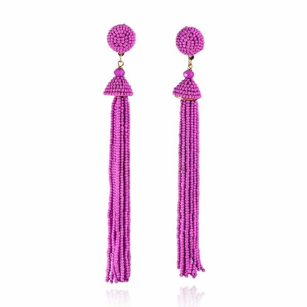 Zavana Long Purple Beaded Tassel Earrings for Women