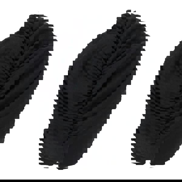 Black satin fabric swim cap with gathered elastic band and brooch