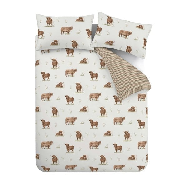 Catherine Lansfield Angus Highland Cow Reversible Duvet Cover Set Natural