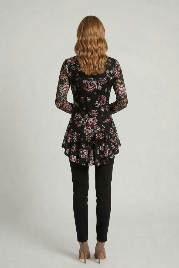 Black | Ditsy Floral Layered Zip V-Neck Top