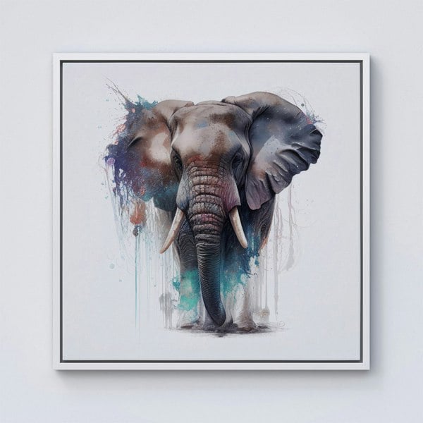 Warren Reed Elephant Splash Art Framed Canvas