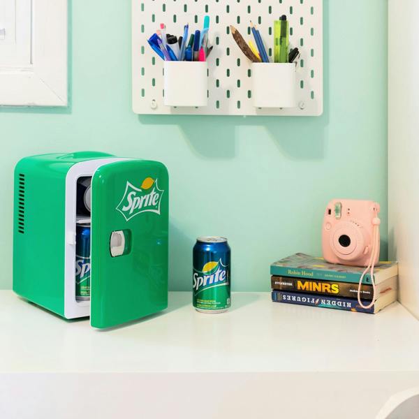Coca-Cola Sprite 4L Mini Fridge 6 Can Tabletop Cooler & Warmer for Bedroom, Desk or Car (12V, Green)