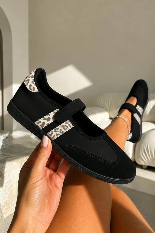 Love Lemonade Comfort Mary Jane Padded Footbed Slip On Trainers Leopard
