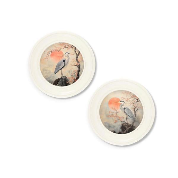 Exceptional Art Japanese Twin Herons - Oxford Strong White Round Frame