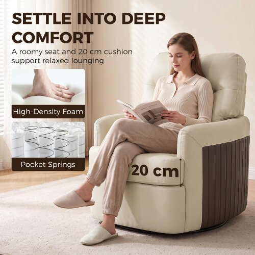 HOMCOM 360° Swivel Accent Chair, Modern Armchair, Thick Cushion, Cream