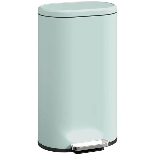 30 L modern curved kitchen bin, light green cylindrical with step pedal lid