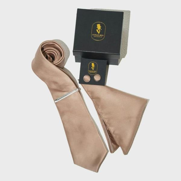 Charles Grey Charles Grey Tie, Pocket Square, Cuff Link & Tie Clip Set - Champagne