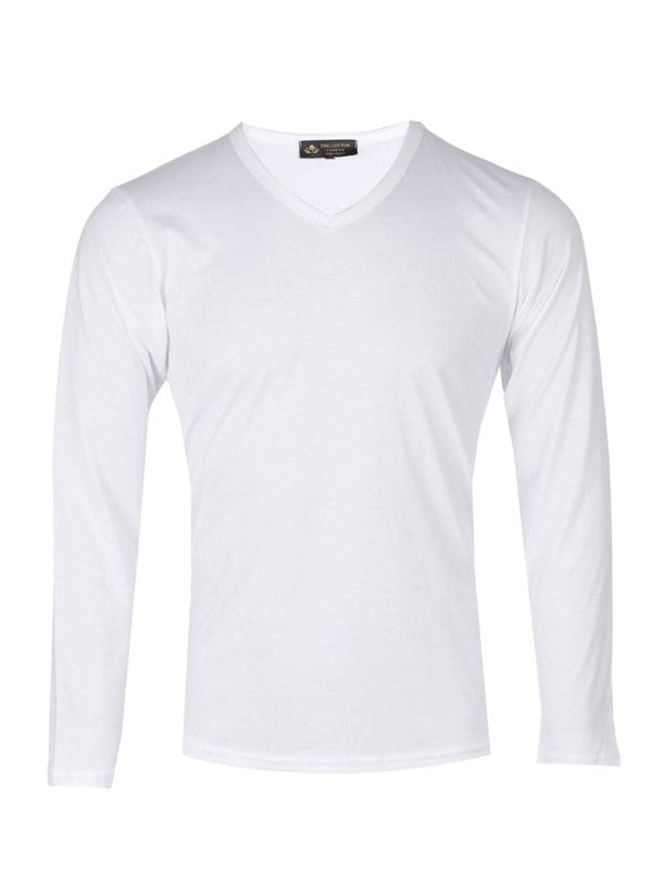 Supima cotton Long Sleeve V Neck - White t-shirt