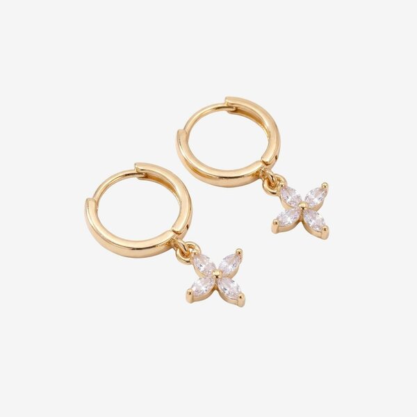 Uchi & Soto Kinmokusei Gold Flower Drop Huggie Hoop Earrings