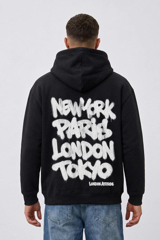 London Attitude Oversized Heavyweight City Graffiti Hoodie