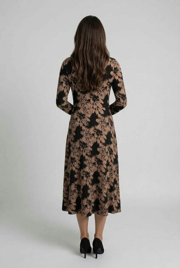 Izabel London Floral Long Sleeve A-Line Midi Dress