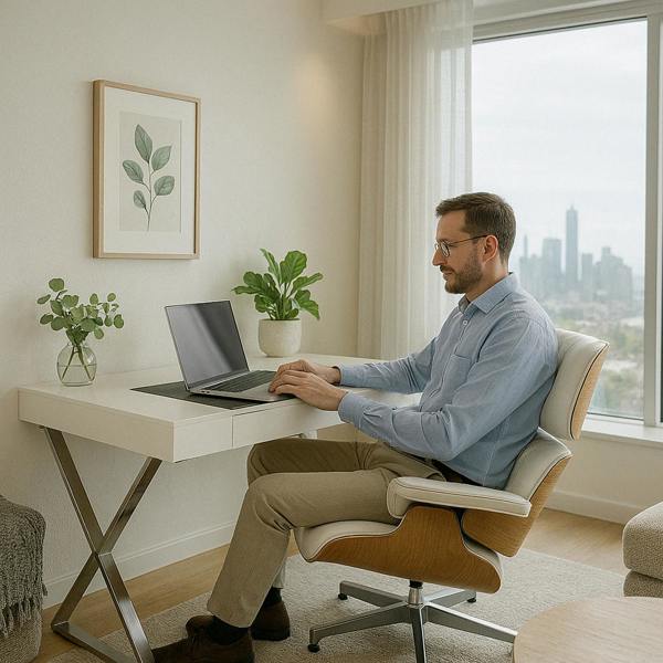 Homeology ADONIS Gloss White and Chrome Ergonomic Home Office Luxury Workstation Desk