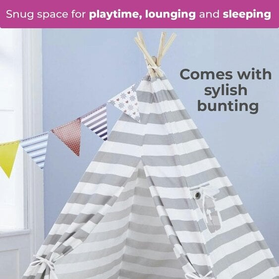 Neo Grey Striped Canvas Kids Indian Tent TeePee