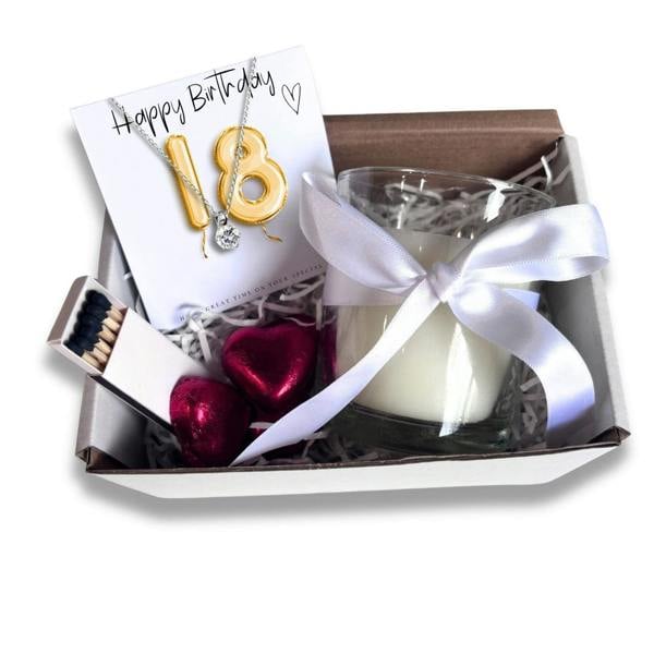 Aye Do Gifts Small 18th Birthday Gold Balloon Hamper | Candle, Necklace, Chocolates