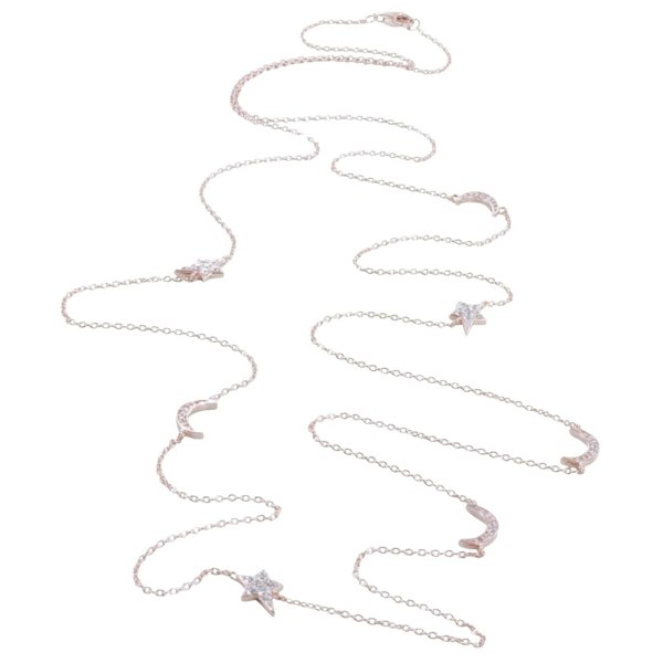 Sterling Silver Moon and Star Pavé Long Necklace - Reeves & Reeves