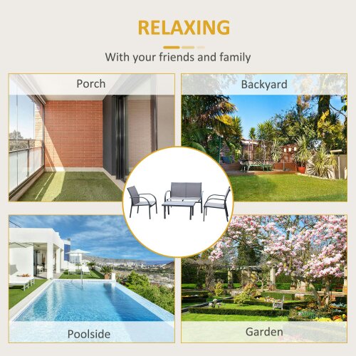 Wyld Haus Babane 4 Seater Minimal Garden Patio Set Grey Mesh Aluminium Frame