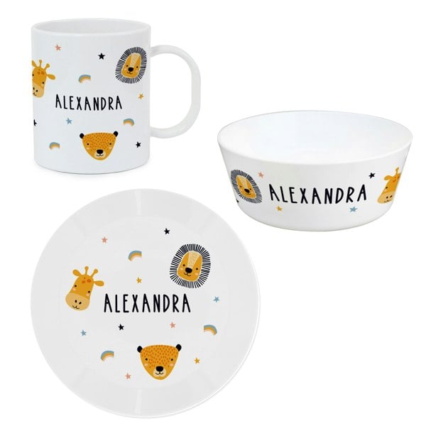 Personalised Memento Company Personalised Safari Animals Plastic Childrens Breakfast Set