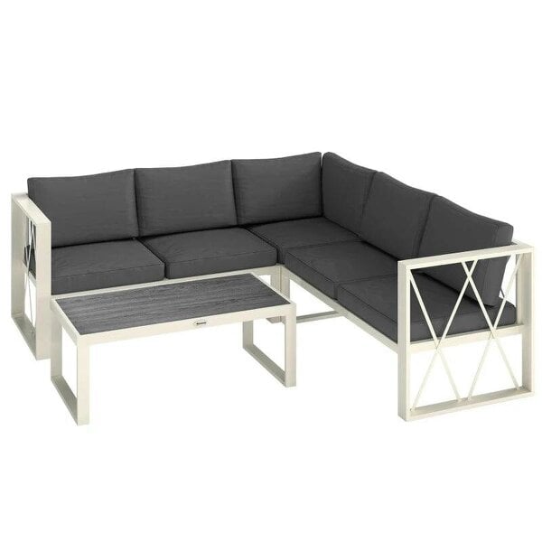 Four-Piece L Shaped Garden Furniture Set with 5-Level Adjustable Lounger - Grey