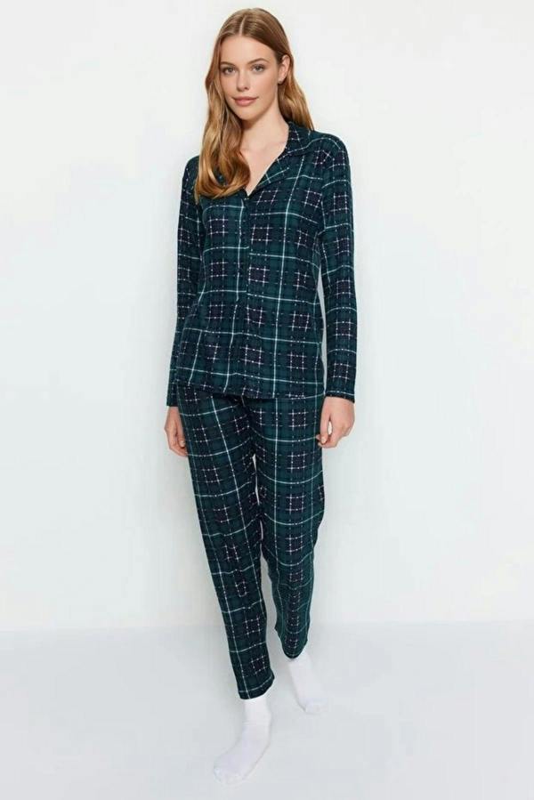 WOVCOR 2 Piece Argyle Knit Pajama Set with Sleep Band