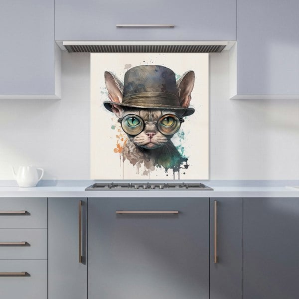 Warren Reed - Designer Devon Rex Cat With Glasses Splashart Kitchen Splashback