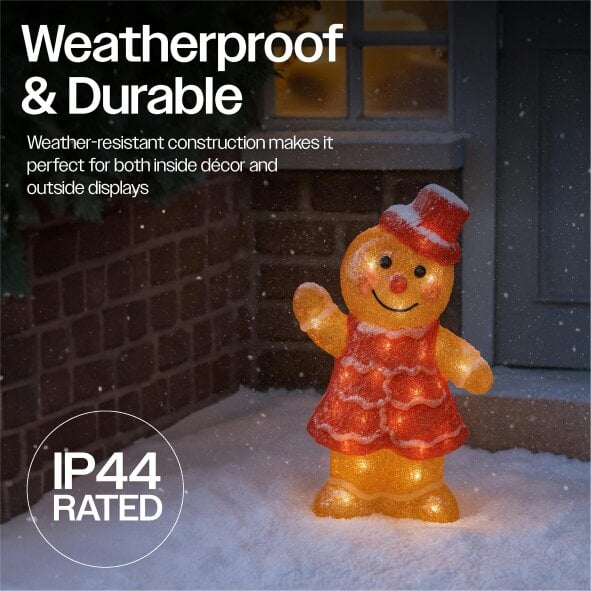 Scotts of Stow Xmas Haus 30cm Acrylic Festive Christmas LED Gingerbread Women Battery Operated