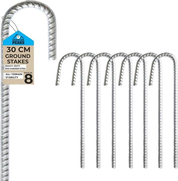 ADVENTURE PEAKS Ground Stakes 8 Pack Galvanised Ground Anchors 30cm Tent Stakes Steel Pegs for Camping Netting Outdoor Gardens