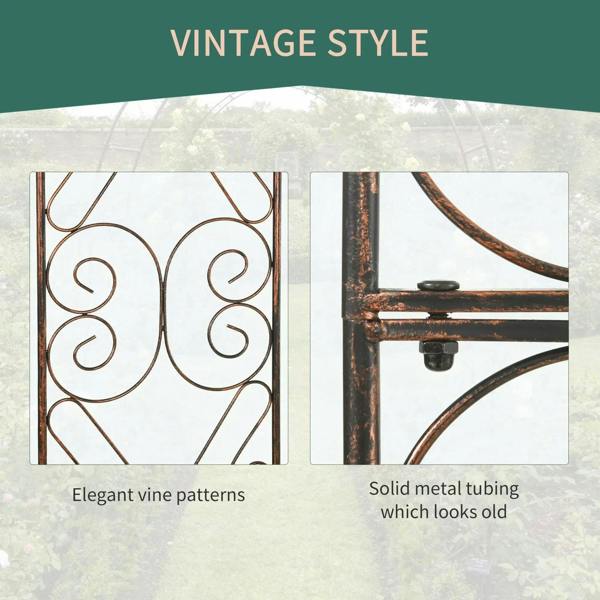 Black metal trellis close-up with vintage swirl vine scroll pattern