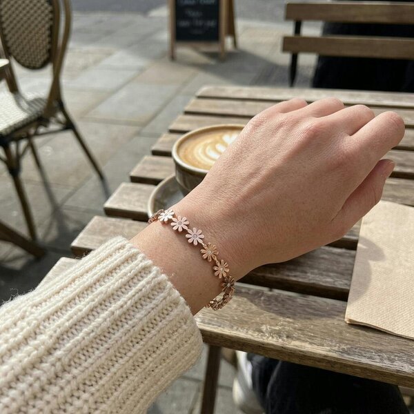 The Colourful Aura 18ct Rose Gold Plated Clear Crystal Daisy Flower Link Floral Bracelet