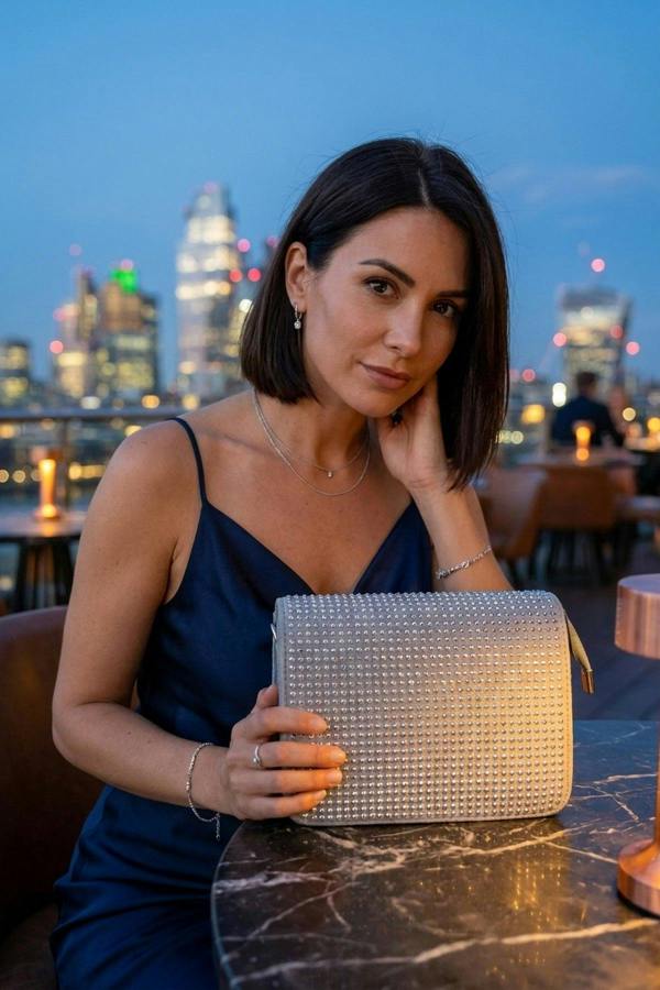 Pearl Diamante Flap Crossbody Bag - Sky Blue