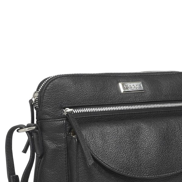 Assots London 'JEAN' Black Real Soft Pebble Grain Leather Crossbody Bag