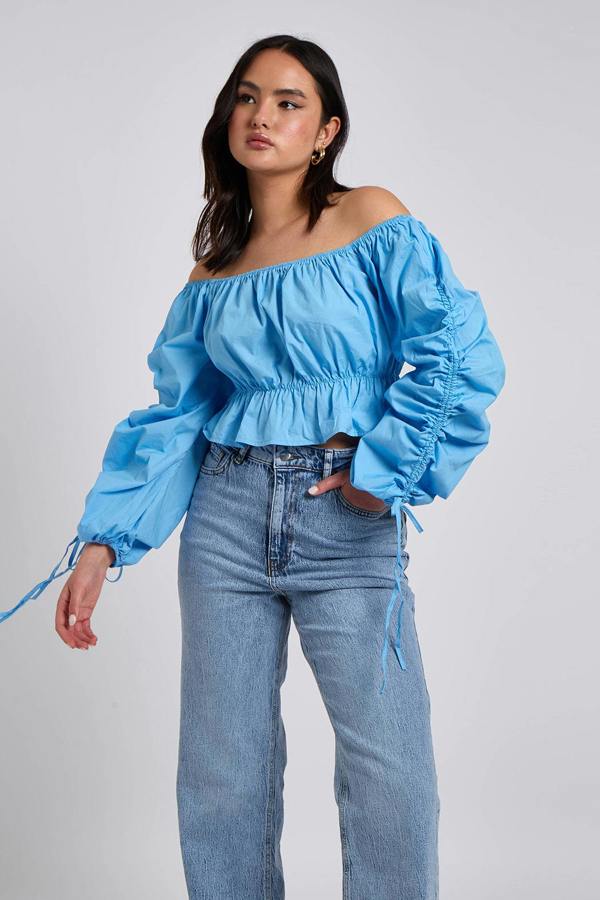 Urban Bliss Blue Drawstring Edge Sleeve Bardot