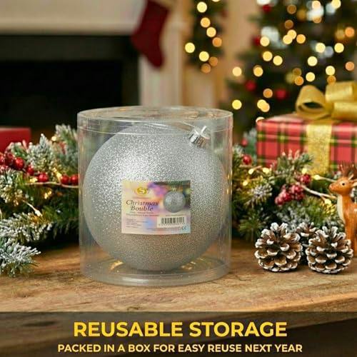2cm Silver Glitter Christmas Bauble for Tree, Home and Seasonal Decorative Displays image 4