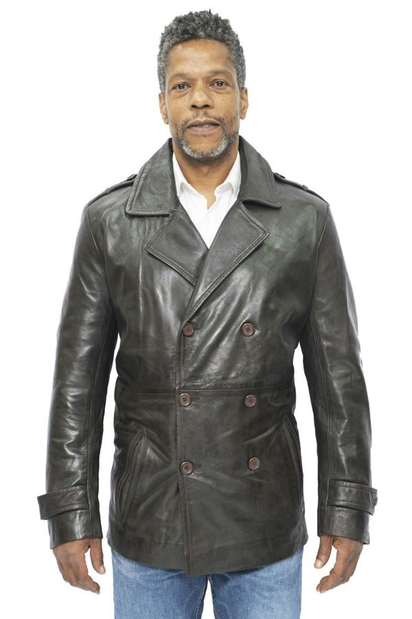 Infinity Leather Mens Leather Peacoat-Amara