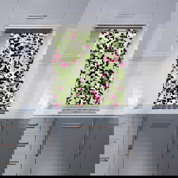 Warren Reed - Designer Green And Pink Leopard Print Kitchen Splashback