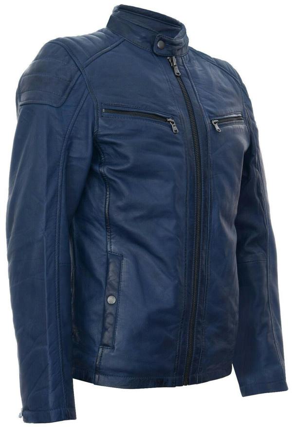 Infinity Leather Mens Leather Jacket Vintage Quilted Retro Racing Zipped Biker - San Marino