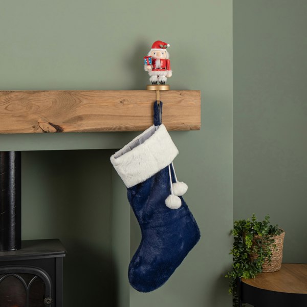 Samuel Alexander 55cm Blue Soft Plush Hanging Christmas Stocking with Faux Fur Trim and Pom Poms