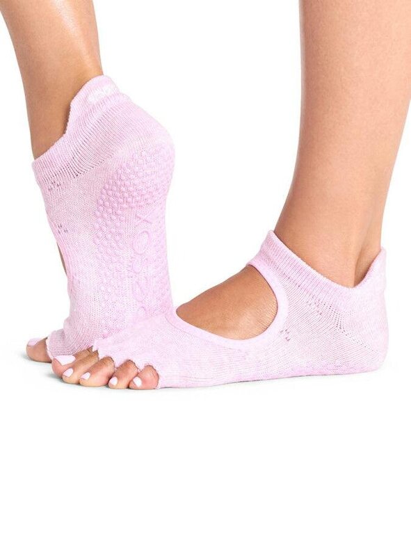 ToeSox Half Toe Bellarina Women's Yoga Grip Socks - Rosy Melange