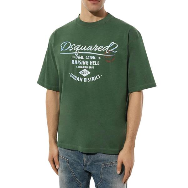 DSQUARED2 Branded Raising Hell Logo Green  T-Shirt XS
