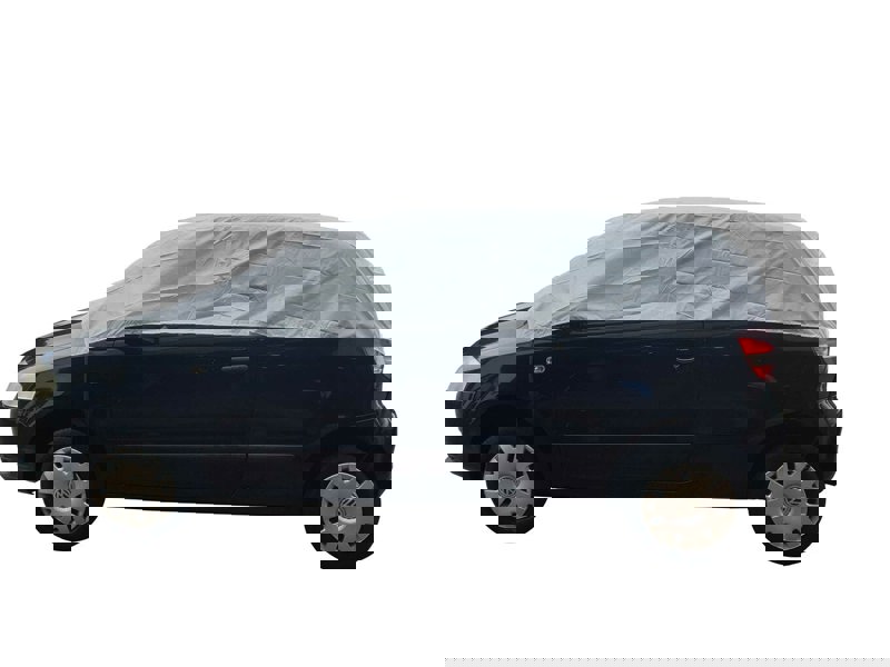 The Nylon Car Top Cover Small by OLPRO on a small black VW car on a white background.