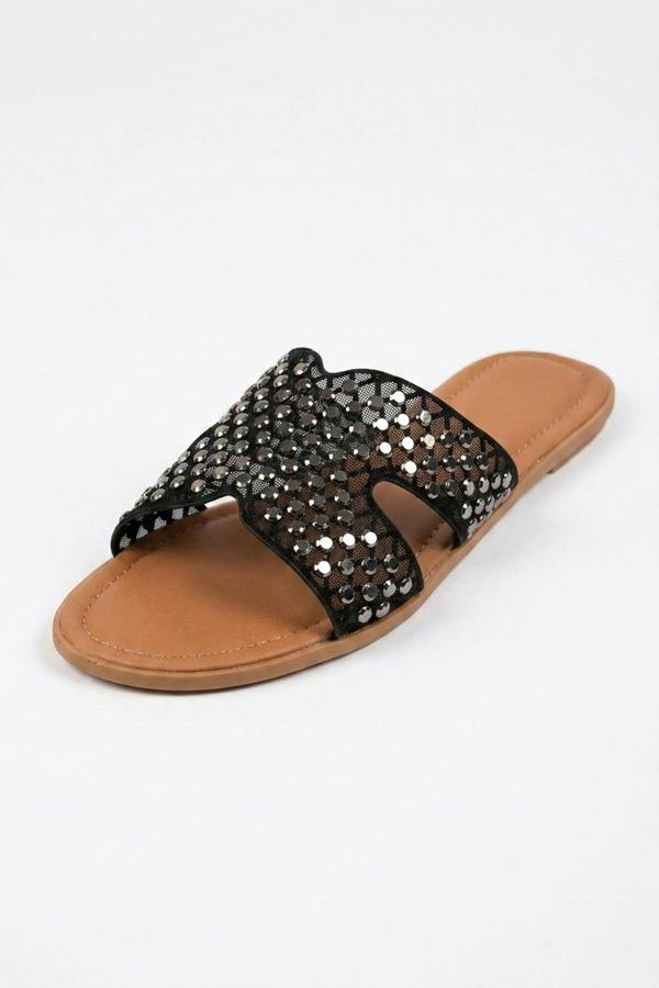 Cordelia Mirrored Disc Embellished H Sandals - Black