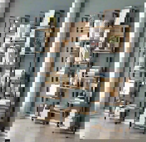 Modcraft Industrial Bookshelf with 14 Shelves – Turquoise Brown & Black Metal Frame – 158cm Wide Bookcase