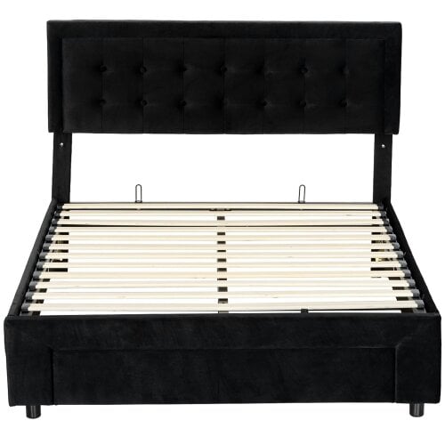 Wyld Haus Banado King Size Ottoman Bed Frame with Front Divan Drawer Storage In Black