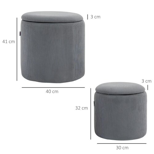 Wyld Haus Seleco Set Of 2 Corduroy Grey Round Storage Ottomans