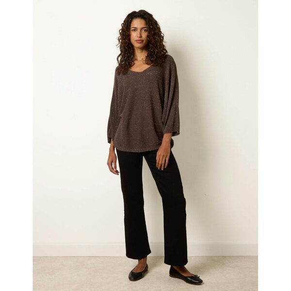 Blue Vanilla Metallic V Neck Knitted Ripple Jumper